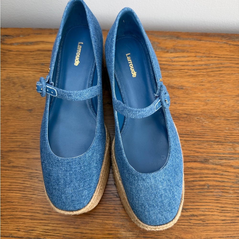 Larroude Blue Denim Mary Jane Platform Espadrilles - Picture 3 of 8